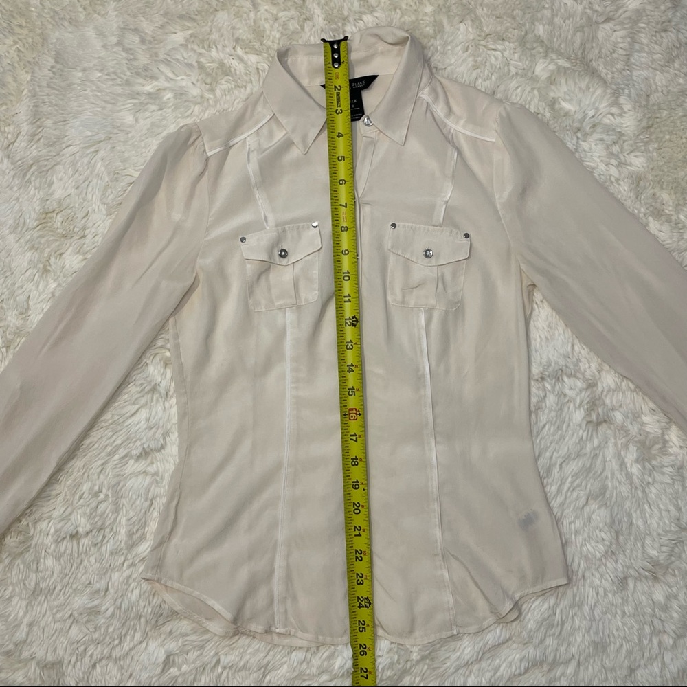 White House Black Market 100% Silk Creamy White Button Down Shirt. Size 0. - Picture 10 of 15